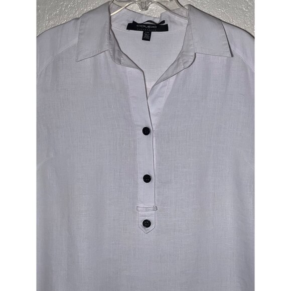 Coupe Collection 100% Linen White1/4 Buttoned Collared Blouse - Picture 4 of 16